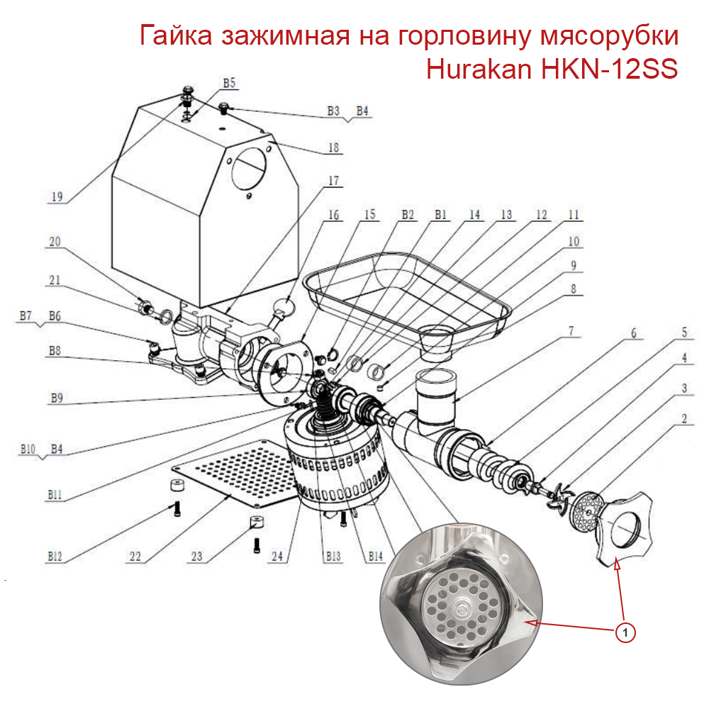 Гайка зажимная на горловину мясорубки Hurakan HKN-12SS